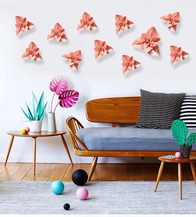 AMERRY 3D Wall Art Hanging Sculpture, Artificial Porcelain Flower Decor for Home Office (Orange Pink, Lily, 2.36") - color: Orange Pink,Lily,2.36"
