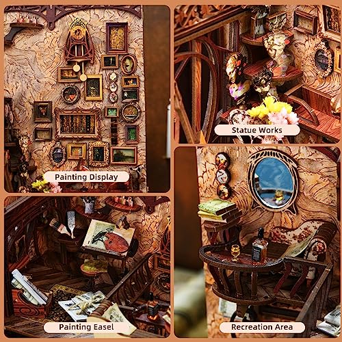 MiniCity Book Nook Kit, DIY Miniature Dollhouse Booknook Kit, 3D Wooden Puzzle Bookend Bookshelf Insert Decor with LED Light for Teens and Adults, Painter's Day at Dusk - style: Painter's Day at Dusk