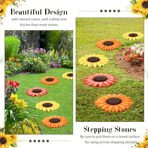Cinnvoice 3 Pack Garden Stepping Stone Outdoor, Decorative Dimensional Resin Stepping Stones for Patio Pathway Landscaping Walkway Sculpture Yard Backyard Lawn(Sunflower,10 Inches) - size: 10 Inches, style: Sunflower