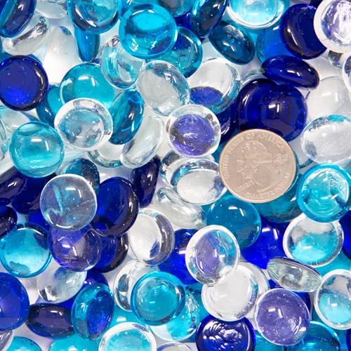Galashield Flat Glass Marbles for Vases Blue Mix Glass Gems Beads Pebbles Vase Filler (5 LBS, Approx. 540 PCS) - color: Blue Mix, size: 5 LBS
