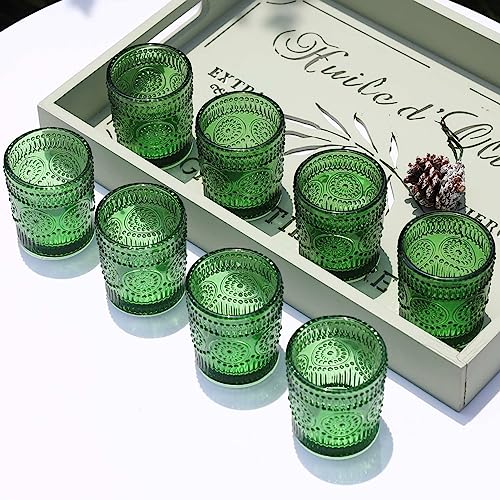 VOHO Green Candle Holder Set of 12, Green Glass Votive Candle Holders for Centerpiece Table Decorations, Votive Candles Holder Bulk for Birthday (2.1'' x 2.6'', W/H) - color: Green