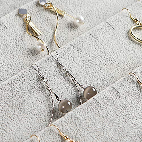 Frebeauty Earring Organizer Tray with Clear Lid 64 Slots Velvet Drawer Insert Earring Storage box with Transparent Glass lid Jewelry Display Case with lock Gifts for Girls Women (Grey, Earrings) - color: Grey, size: 64 Slots