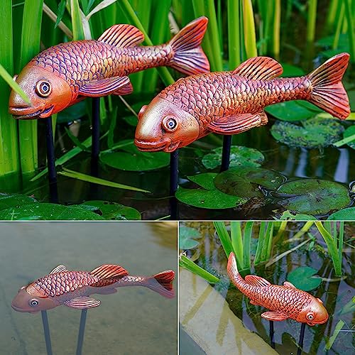 Antique Ceramic Koi Fish Garden Statues - Set of 2 | Exquisite Fish Sculptures for Outdoor, Patio, Pond, and Garden Decorations (Brassy) - color: Brassy