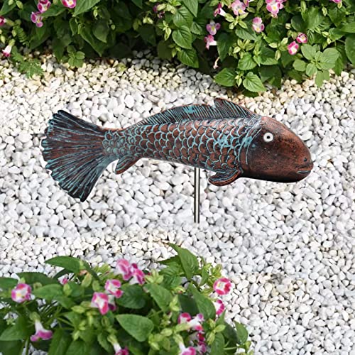 Antique Luminous Outdoor Koi Fish Statues - Resin Koi Fish Yard Art Decor for Garden, Patio, Lawn, Pond