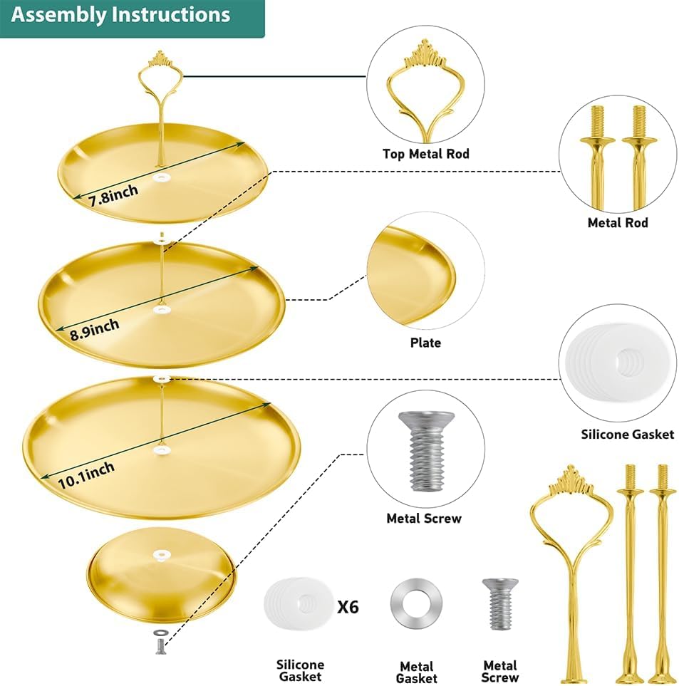 3 Tier Stainless Steel Cupcake Stand, Gold Metal Serving Tray Cake Holder Cake Display Stand for Holiday Dessert Table Decorations Birthday Party Wedding - size: 3 Tier
