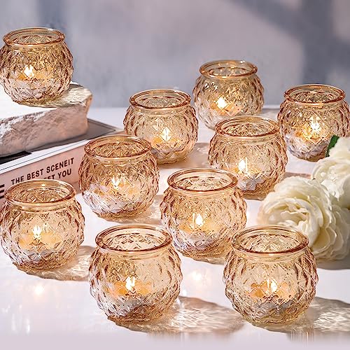 DARJEN Gold Votive Candle Holders Set of 24- Round Glass Candle Holders Bulk for Table Centerpiece, Tea Lights Candle Holders for Wedding Shower, Party, Home Decor - color: Gold