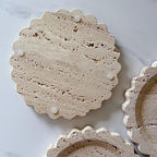 Travertine Marble Tray Round Scalloped Tray Small Serving Platter for Counter, Bathroom, Kitchen, Nightstand, Jewelry Ring Dish Holder (Beige Travertine) - color: Beige Travertine