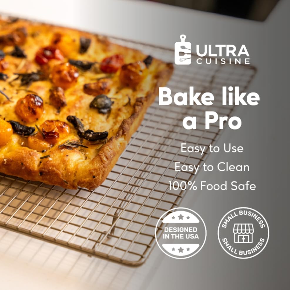 Ultra Cuisine Oven-Safe, Dishwasher-Safe 100% Stainless Steel Cooling and Baking Rack Set Heavy Duty Tight-Wire - 11.5 x 16.5-inch - Set of 2 - Half Sheet Pan Cooling Racks - size: 11.5" x 16.5" 2-Pack