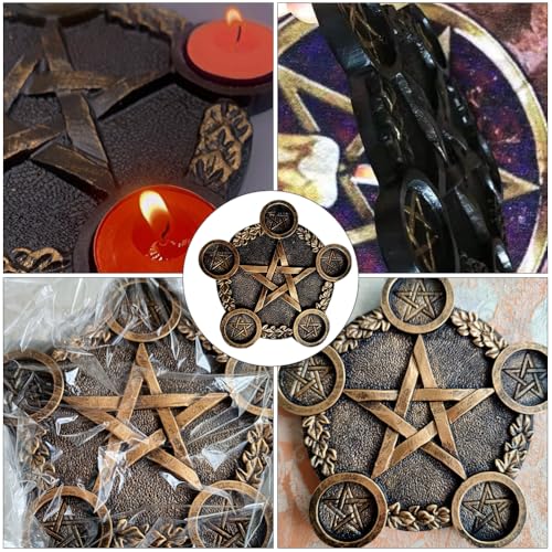 Star Candle Holder Pentacle Altar Plate Resin Tealight Holder Tray Witchcraft Altar Supplies for Witchcraft Wiccan Tarot Supplies
