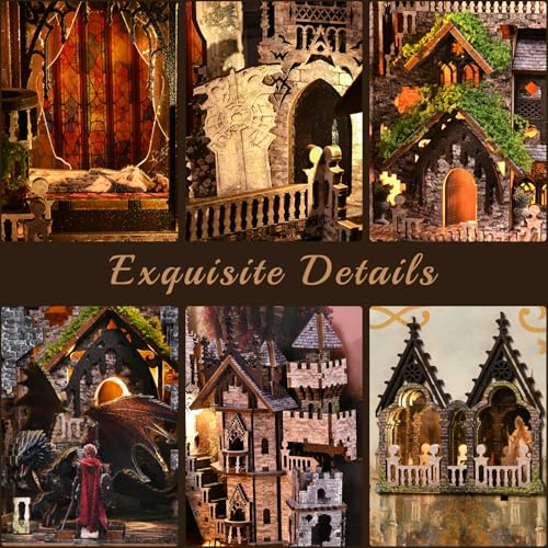 MiniCity Book Nook Kit for Adults, DIY 3D Wooden Puzzle Booknook Bookshelf Insert Decor with LED Light and Dust Cover (Sleeping Beauty) - style: Sleeping Beauty
