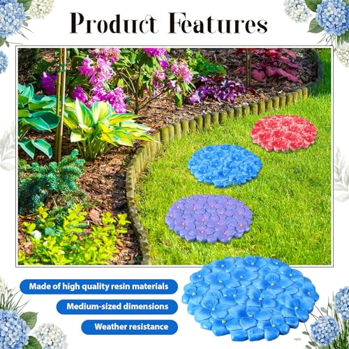 Cinnvoice 3 Pack Garden Stepping Stone Outdoor, Decorative Dimensional Resin Stepping Stones for Patio Pathway Landscaping Walkway Sculpture Yard Backyard Lawn(Hydrangea,10 Inches) - size: 10 Inches, style: Hydrangea