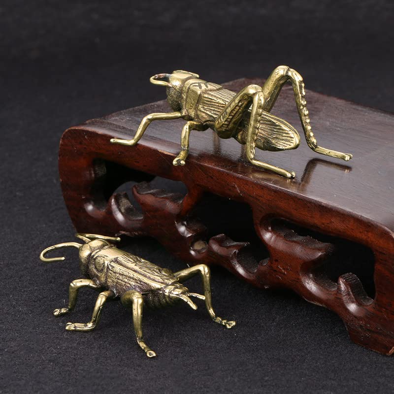Brass Cricket Figurine Brass Statue, Lucky Cricket Fengshui, Wealth Sculpture Animal Craft Collectible Figure Ornament for Home Desktop Office, Golden - color: 2 Cricket Statue