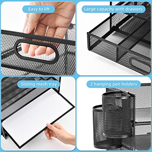Lavatino 6-Tier Paper Organizer Letter Tray with Drawer - Mesh Desk File Paper Office Supplies Sorter Organizer for Office, Home or School File Folder Holder - Black - color: 6 Tier - Black