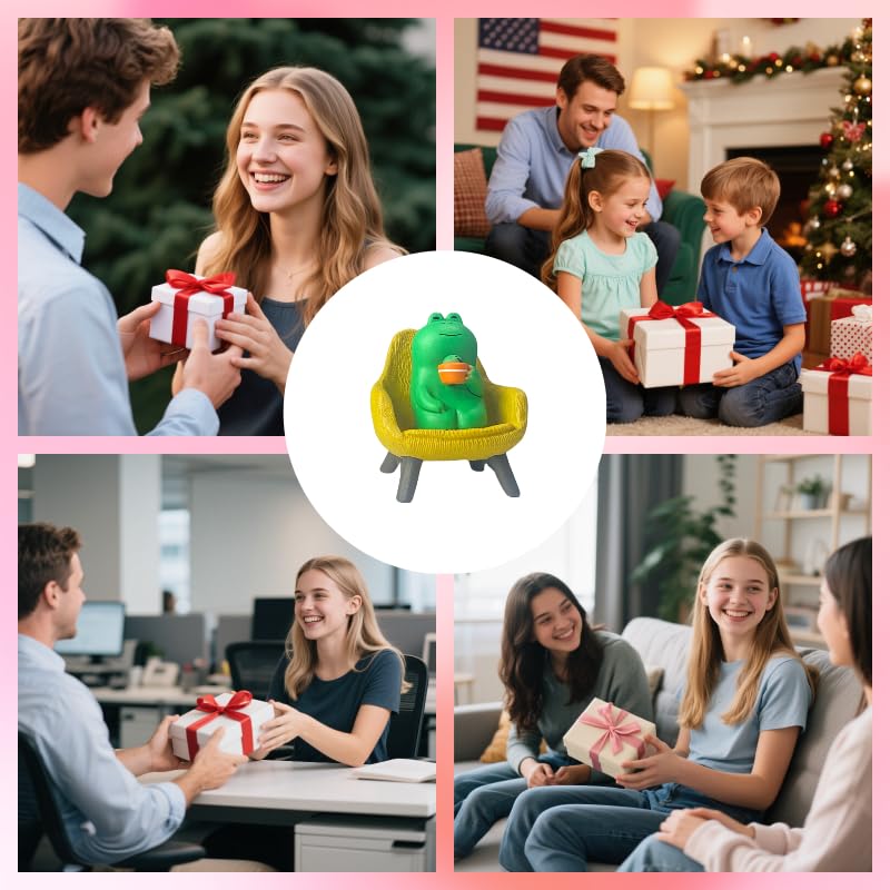 Miniature Frog Anime Figurines - Resin Desk Figurines, Cool Office Gadgets for Desk, Fun Desk trinkets Gift for Frog Lover（Yellow Sofa） - size: 01-frog-sofa-yellow