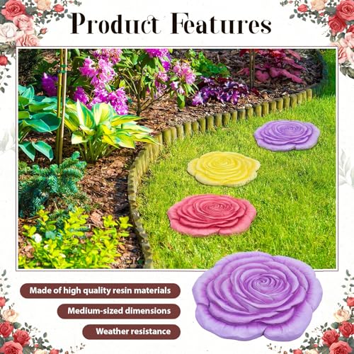 Cinnvoice 3 Pack Garden Stepping Stone Outdoor, Decorative Dimensional Resin Stepping Stones for Patio Pathway Landscaping Walkway Sculpture Yard Backyard Lawn(Rose,10 Inches) - size: 10 Inches, style: Rose