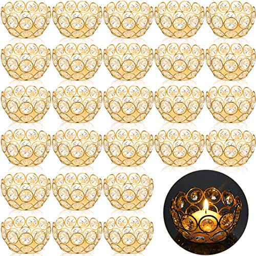 Potchen 30 Pcs Tea Light Candle Holders - Crystal Votive Candle Holders Tealight Jewel Bowl Stands Decorative Centerpiece for Wedding Party Home Table Decor (Gold) - color: Gold