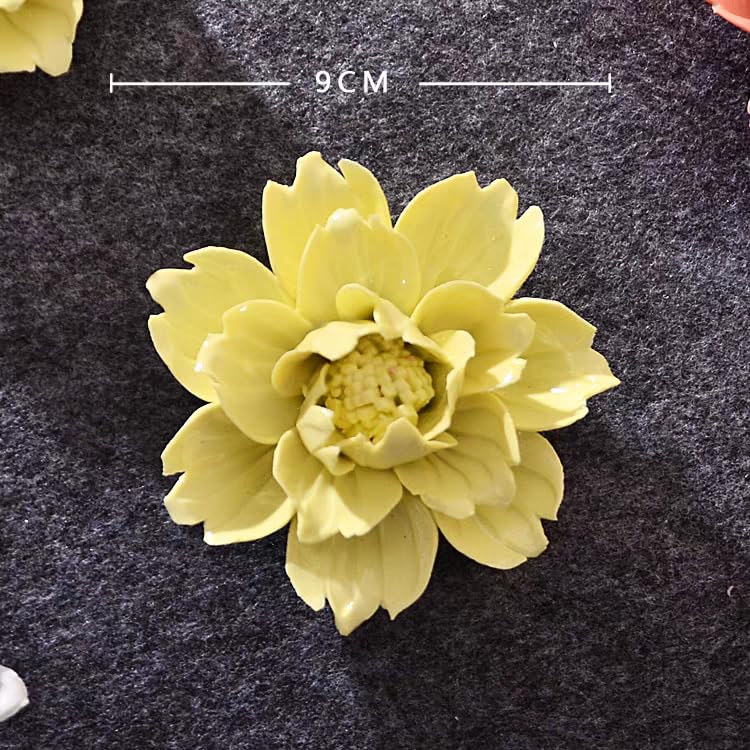 Ceramic Flower Wall Art, Artificial 3D Plant, Handmade 3D Wall Art Hanging Sculpture, Porcelain Flower Decoration for Home Office Decor (Yellow，Peony，2.76") - color: Yellow,Peony,2.76"