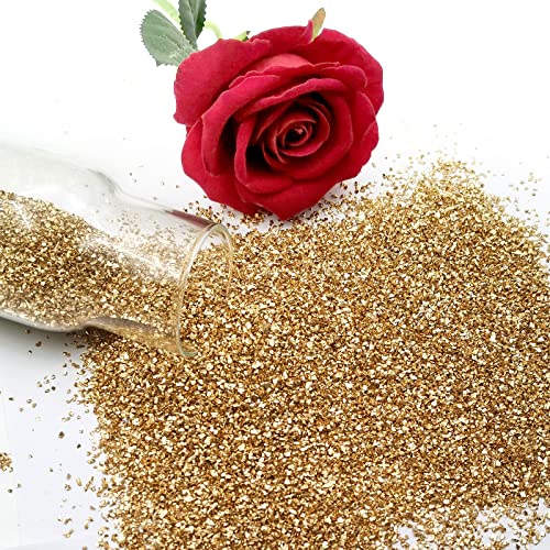 1 lb Crushed Glass Glitter for Crafts, DIY Nail Art, Vase fillers for Centerpieces Table Scatter, Irregular Chips, Wedding Decoration, Home Decor (Gold) - color: Gold