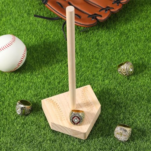Beeveer 2 Sets Baseball Wooden Ring Holder 10 Inches Softball Ring Display Stand Stacked Storage Organizer Christmas Birthday Gift for Dad Grandpa - color: Natural Color