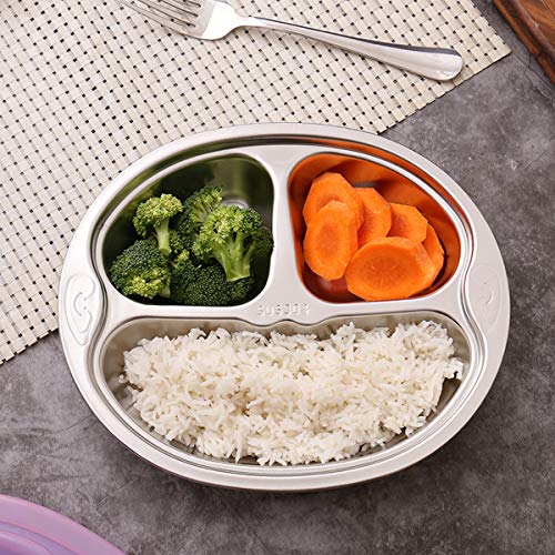 Set of 2 Stainless Steel Divided Platter Dinner Tray 3 Sections Dinner Plates - 304 Stainless steel metal plate for Campers, and for Portion Control - size: H3C (3 Sections)