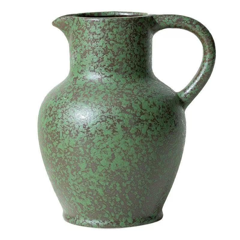 Green Ceramic Vase for Home Decor, 8 inch, Farmhouse Rustic Flower Vase, Single Handle, Shelf Decor, Table, Centerpiece, Living Room, Office Desk, Gift - color: Green-8"