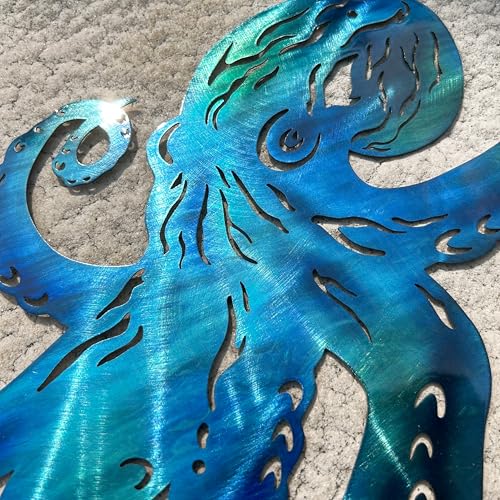 LiveInUrban Coastal Wall Art Octopus Metal Wall Sculptures, Ocean Beach Themed Metal Hanging Home Decoration 15.7"x11.1" - color: octopus