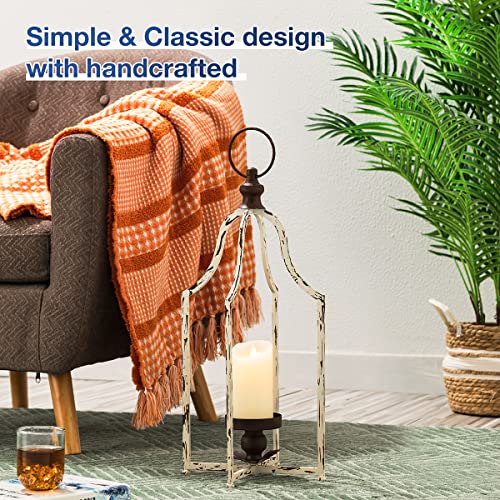 Glitzhome 22" Farmhouse Lanterns Decorative Indoor Outdoor, White Metal Candle Lanterns, Hanging Candle Holder for Fireplace Patio Porch Garden Wedding & Holiday Decor - color: White Large