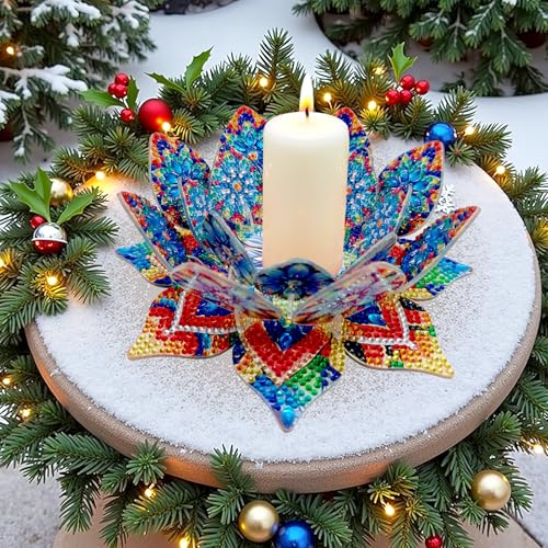 DIY Diamond Art Painting Candlestick Holders Mandala Flower Shape Desk Candle Tray Tabletop Ornaments for Wedding Festival and Party Home Table Centerpiece-Flower04 - color: Flower04