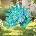 27.5" Metal Peacock Garden Statue with Tail Spread, Handmade 3D Textured Peacock Garden Sculptures Metal Yard Art for Patio, Garden or Entryway - color: 27.5"h-glossy Green Peacock