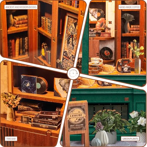 Roroom DIY Book Nook Kit, DIY Dollhouse Bookshelf Insert Decor Alley,3D Wooden Puzzle with LED Lighting Book Nook Wood Bookend Model Building(SQ45) - color: Sq45-moments in Time