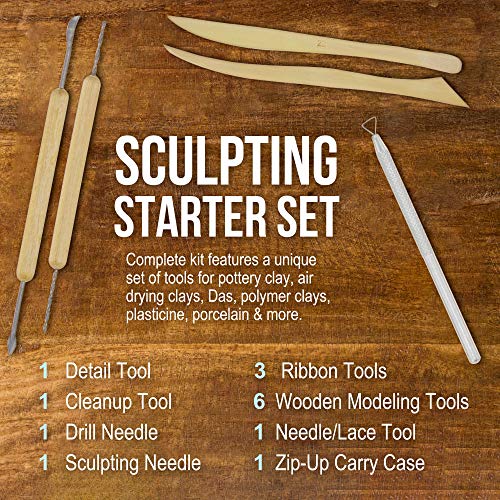 U.S. Art Supply Pottery & Clay Tools Set (14-Piece) - Includes Pottery Tools, Canvas Case for Sculpting, Ceramics, and Easy Storage & Transport - size: 14-Piece with Nylon Case