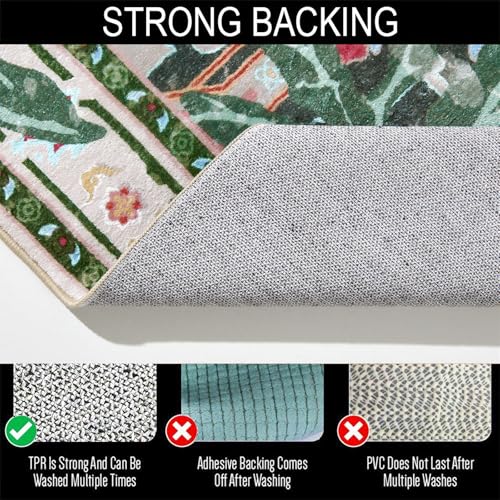 Oriental Tropical Entryway Rugs Washable, Greyish Green Boho Vintage Distressed Hippie 2x3 Throw Rugs for Bathroom Kitchen Entryway Indoor Non-Slip Abstract Botanical Tribal Accent Carpet - color: Greyish Green, size: 2' x 3'