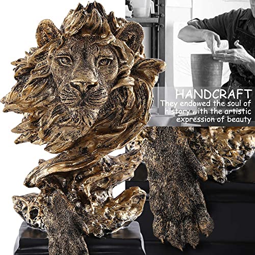 H&W Sandstone Lion - The King of Beasts - Statue Decoration for Home/Study/Living Room, Great Collectible Figurines, Best Gift for The Man, Golden Color (HH17-D2) - color: Golden