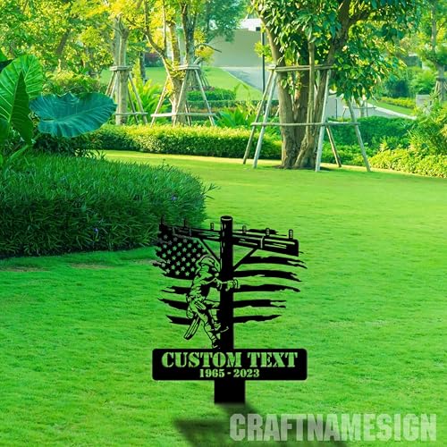 Custom Lineman Memorial Stake, Personalized Lineman Garden Metal Sign with Stake, Outdoor lineworker Yard Stakes Decor, Lineman Garden Stakes Metal Sign - color: 07 Lineman-Stake