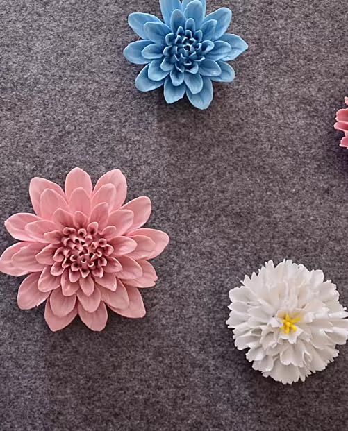 Ceramic Wall Flower Decor Artificial 3D Flower Wall Art，Handmade 3D Wall Art Hanging Sculpture， Porcelain Flower Wall Décor (Pink,Paeonia lactiflora，2.76")