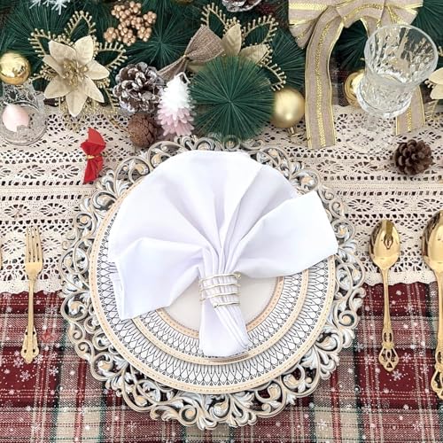 13inch Round Plastic Charger Plates,Set of 8,Charger Plates for Dinner,Wedding,Party,Event Decoration. (White gold edge) … - color: White gold edge