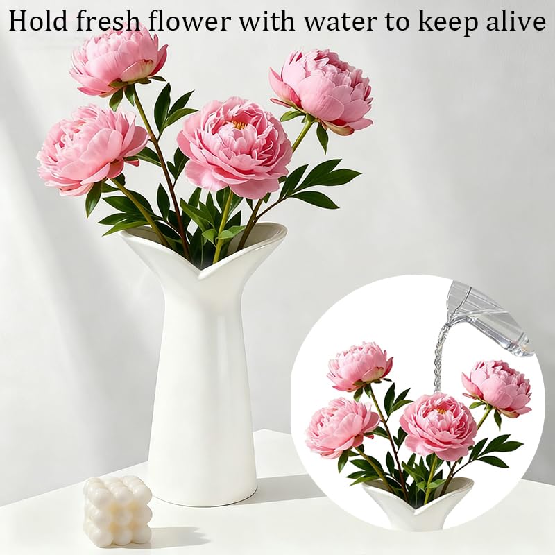 Ceramic Bud Vases, BEAHOT White Bulk Vase, Modern Minimalist Boho Farmhouse Decorative for Table Centerpiece, Pampas Grass, Dried Flowers, Shelf Decoration - color: White-heart