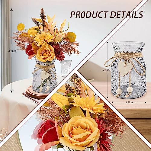Leftover Fake Fall Flowers in Vase - Fall Floral Arrangement, Table Decor & Centerpieces for Kitchen & Coffee Table - color: Fall Orange