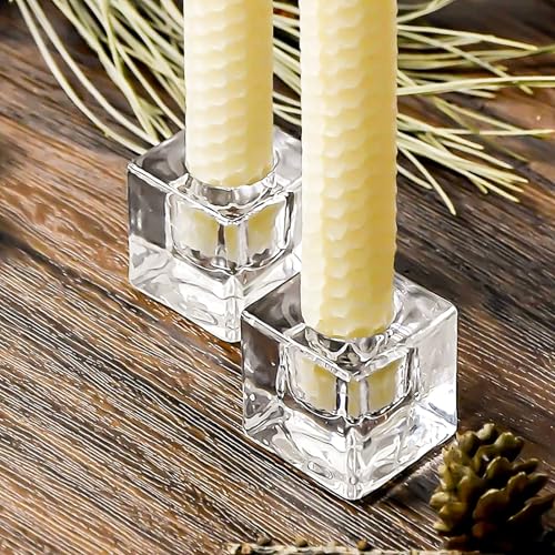 18 PCS Square Glass Taper Candle Holder for Candlesticks Holders Glass Candle Holder for Table Centerpiece Crystal Candle Holders Clear Candlestick Holder for Wedding Party