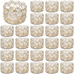 30 PCS Metal Crystal Tealight Candle Holders, Golden Iron Candle Stand with Clear Plastic Crystal, Elegant Table Centerpiece Decor for Weddings Dining Events Parties Celebrations