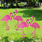 Riakrum 4 Pcs Flamingos Outdoor Yard Decor Pink Metal Flamingos for Yard Garden Large Bird Statue Ornaments for Lawn, Patio Outside Art Decor - style: Flamingo