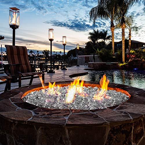 Mr. Fireglass 10 Pound Fire Glass Beads, 1/2" Reflective Round Fire Glass Drops for Fireplace Fire Pit & Lanscaping, High Luster Crystal Ice (Pack of 2) - color: Crystal Ice, size: 1/2 inch, 10 Pounds (Pack of 2)