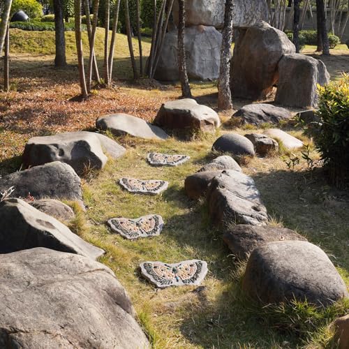 Garden Stepping Stones Outdoor - Resin Pebble in Butterfly Shape Stepping Stone Decorative Stone Bright Color Memories Pavers Outdoor for Garden Yard Multicolor 15.75 * 11.5 * 1 Inch - color: Colorful