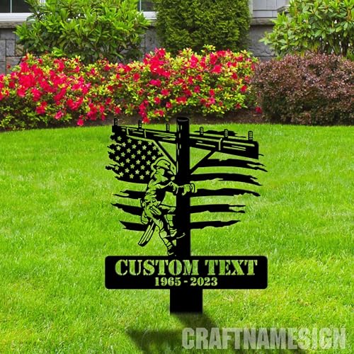Custom Lineman Memorial Stake, Personalized Lineman Garden Metal Sign with Stake, Outdoor lineworker Yard Stakes Decor, Lineman Garden Stakes Metal Sign - color: 07 Lineman-Stake