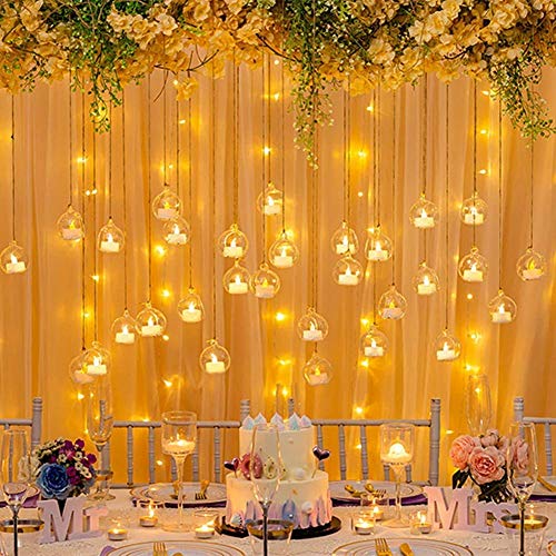 Sziqiqi Hanging Glass Globes Orbs Tea Light Candle Holders with Flameless LED Tealight for Wedding Ornaments, Wedding Birthday Christmas Party Centerpiece Accessory 2.36inch 30pcs +6 Extra - color: With Led, size: 36pcs