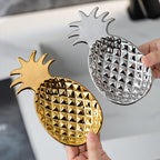 Chic Soap Dish, Pineapple Shape, Fluted Design, Decorative Ceramic Tray(Gold) - color: Gold