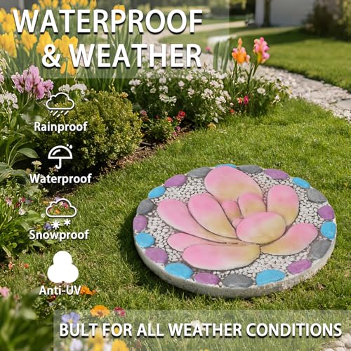 Succulent Pattern Cement Stepping Stones - Garden Stepping Stones Outdoor Pavers for Outside Walkway Gifts for Grandma Garden Stones Decorative Sculpture Yard Art 0.75 * 10 * 10 Inch - color: purple