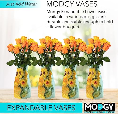 MODGY Expandable Flower Vase, Plastic Decorative Modern Foldable Printed Vases for Centerpieces for Wedding, Dining Table, Home Decor, Living Room, Bathroom, Office, Sunflowers, 4 Pack - style: 4 Pack