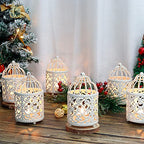 JHY DESIGN 6 Pcs Wedding Centerpieces 5.5 inch Height Small Metal Candle Stick Holder Hanging Birdcage Tealight Lantern Hollow Candle Holders for Table Valentine Patio Indoor Outdoor (Cream White) - color: Cream White