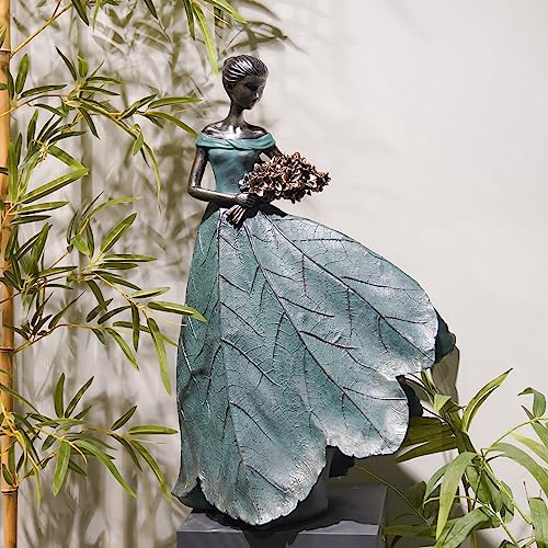 Guichifun Fairy Statue Collection Home Decoration - 22IN Leaf Angel Girls Resin Large Home Decor for Outside or Inside Rustic Garden Outdoor Yard Fantasy Figurines Gift 13.75 x 8.75 x 22 Inch - color: Green-flower, size: X-Large